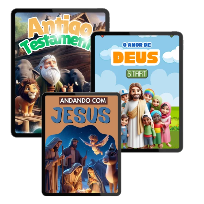 Família feliz com atividades bíblicas